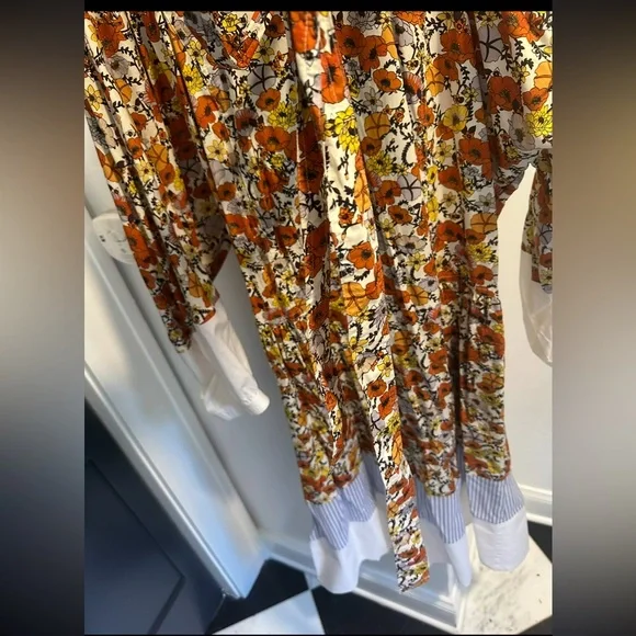 Tory Burch Orange and White Floral Long Sleeve Dress - Picture 5 of 7